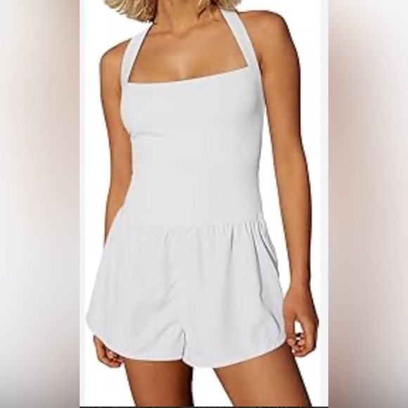 LASLULU Womens Athletic Workout Shorts Romper Square Neck Summer Running/Casual - Picture 1 of 3